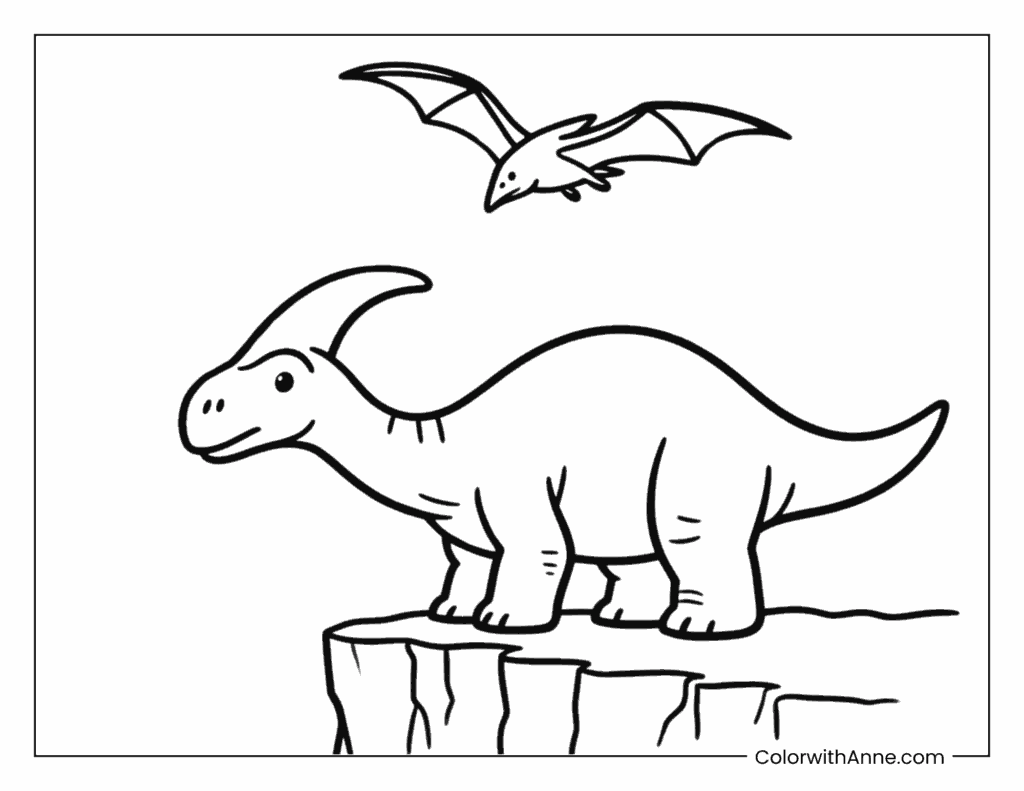 Parasaurolophus Standing Near a Cliff Edge Coloring Page