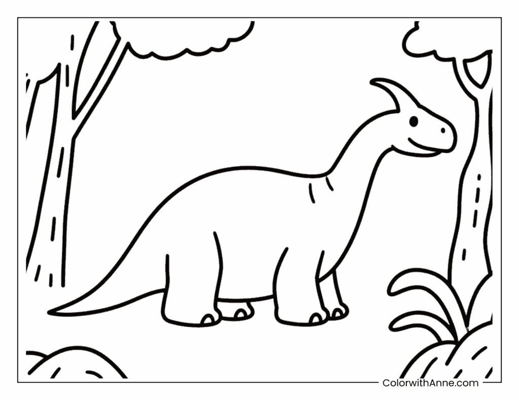 Parasaurolophus in a Prehistoric Forest Coloring Page