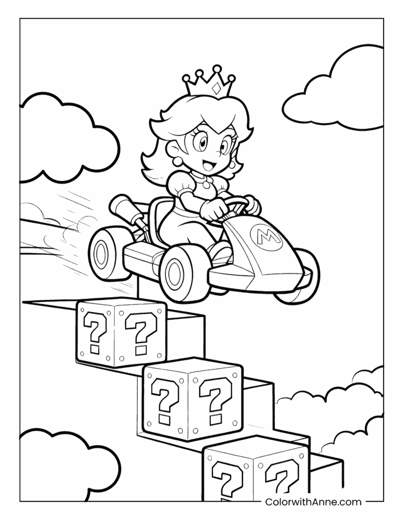 Peach Driving Over Question Blocks Coloring Page