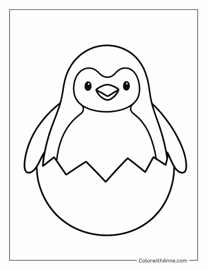 Penguin Hatching from an Egg Coloring Page