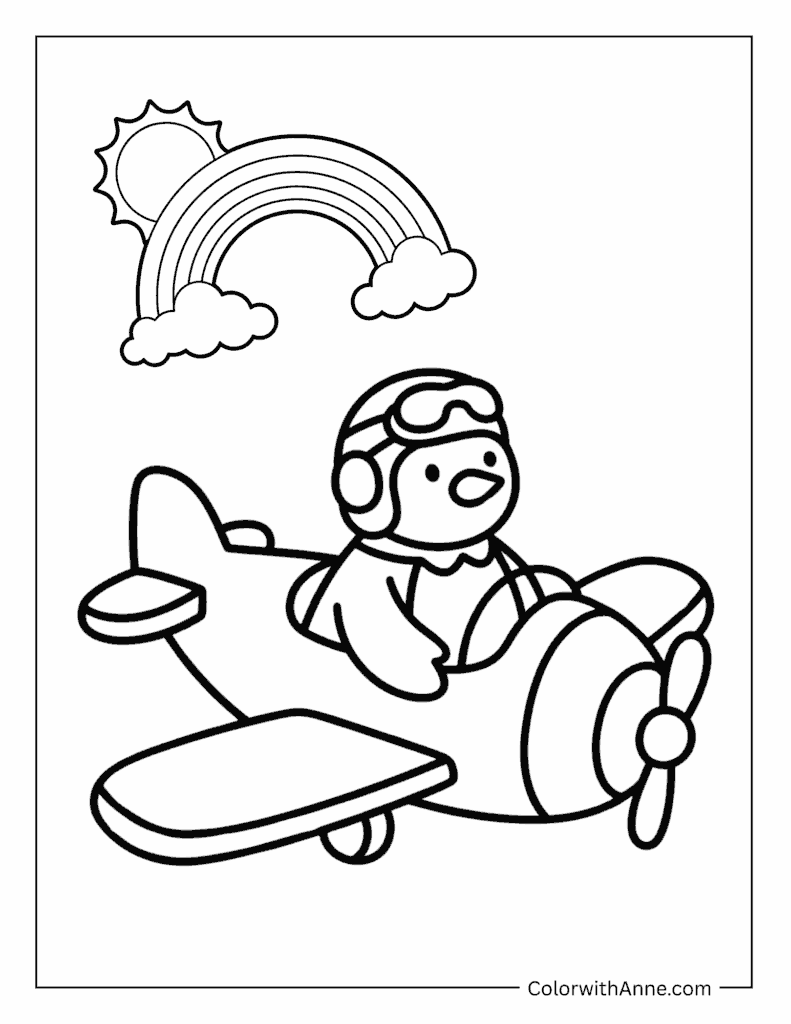 Penguin Pilot in a Mini Plane Coloring Page