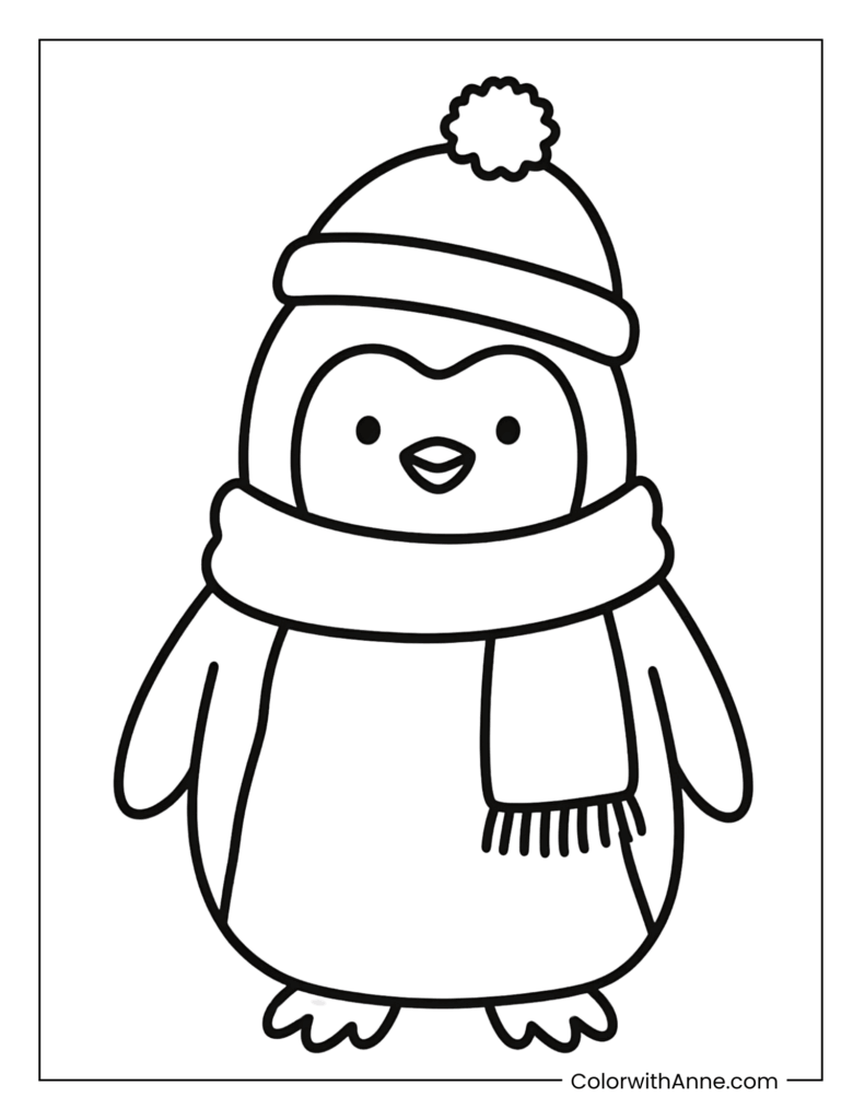 Penguin in Winter Coloring Page