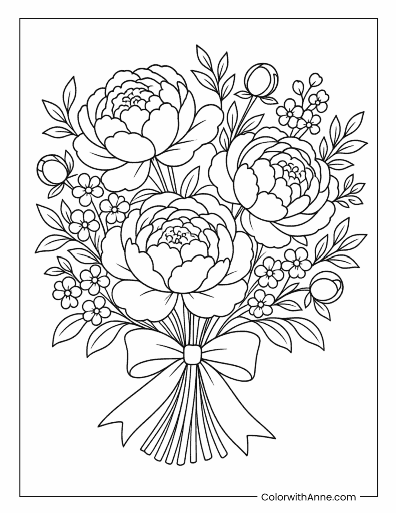 Peony Bouquet Coloring Page