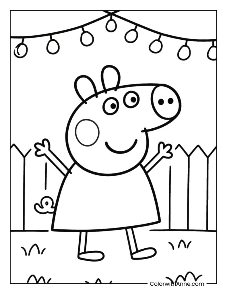 Peppa Dancing at a Backyard Party Coloring Page