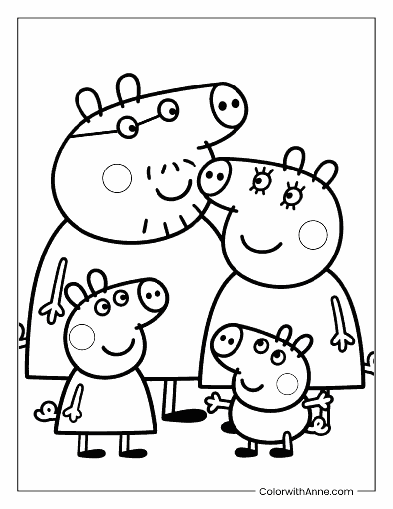 Peppa Pig Family Coloring Page