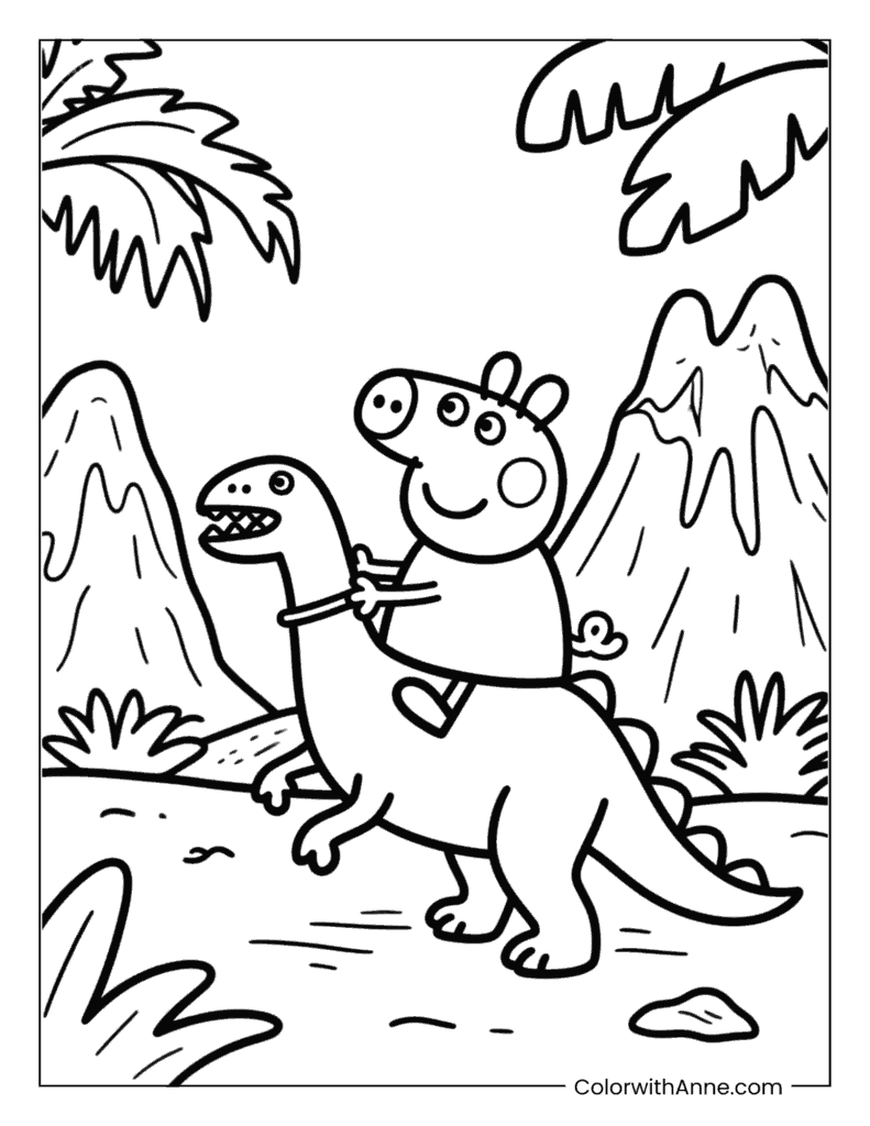 Peppa Pig Riding a Dinosaur Coloring Page
