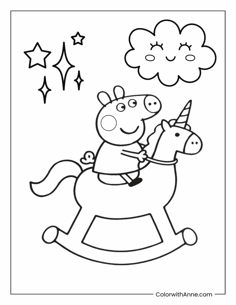 Peppa Riding a Magical Unicorn Coloring Page