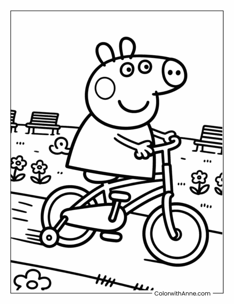 Peppa Riding her Bicycle Coloring Page