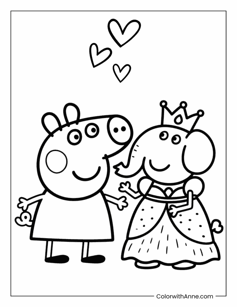 Peppa and Emily Elephant Coloring Page