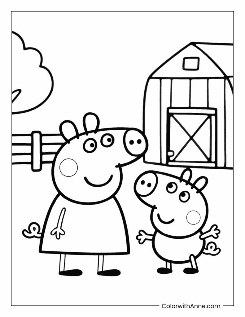 Peppa and George at the Farm Coloring Page