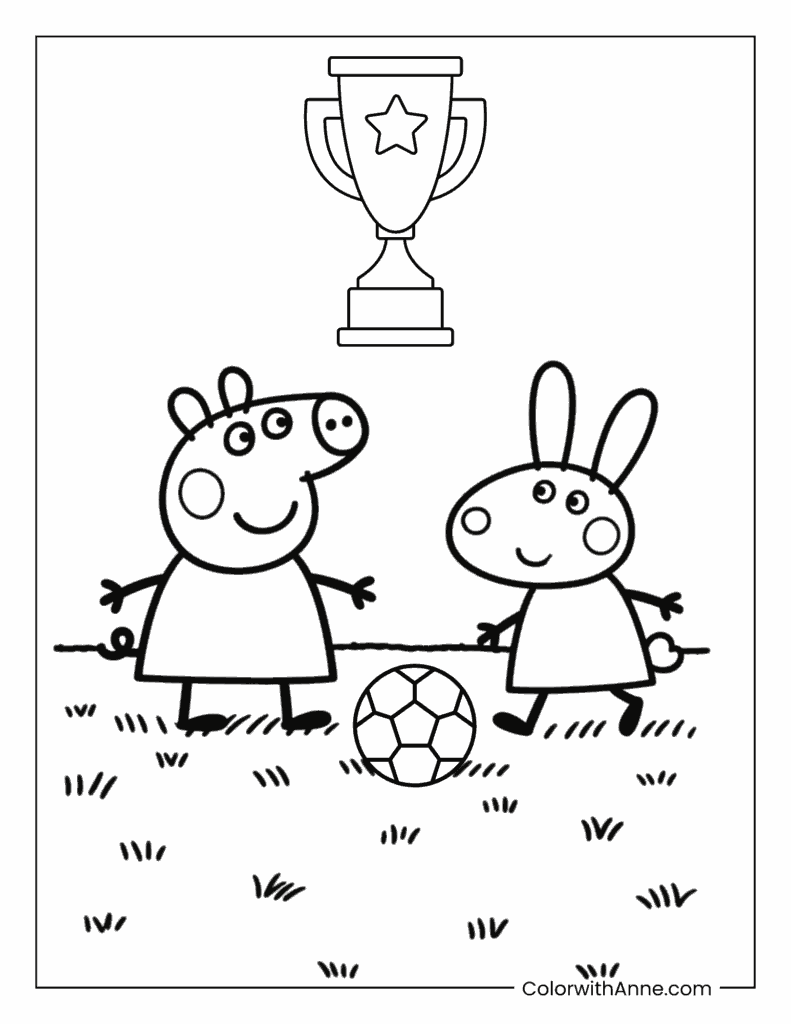 Peppa and Rebecca Rabbit Playing Soccer Coloring Page
