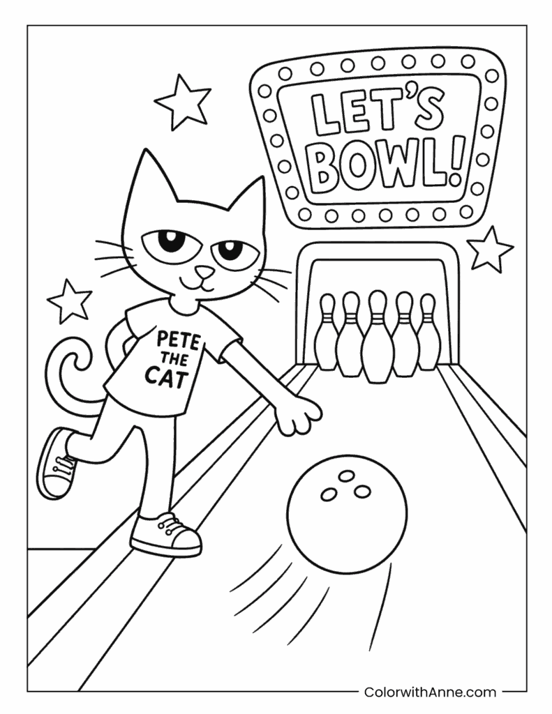 Pete the Cat Bowling Coloring Page