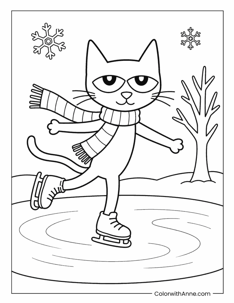 Pete the Cat Ice Skating Coloring Page