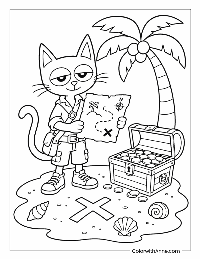 Pete the Cat Treasure Hunt Coloring Page
