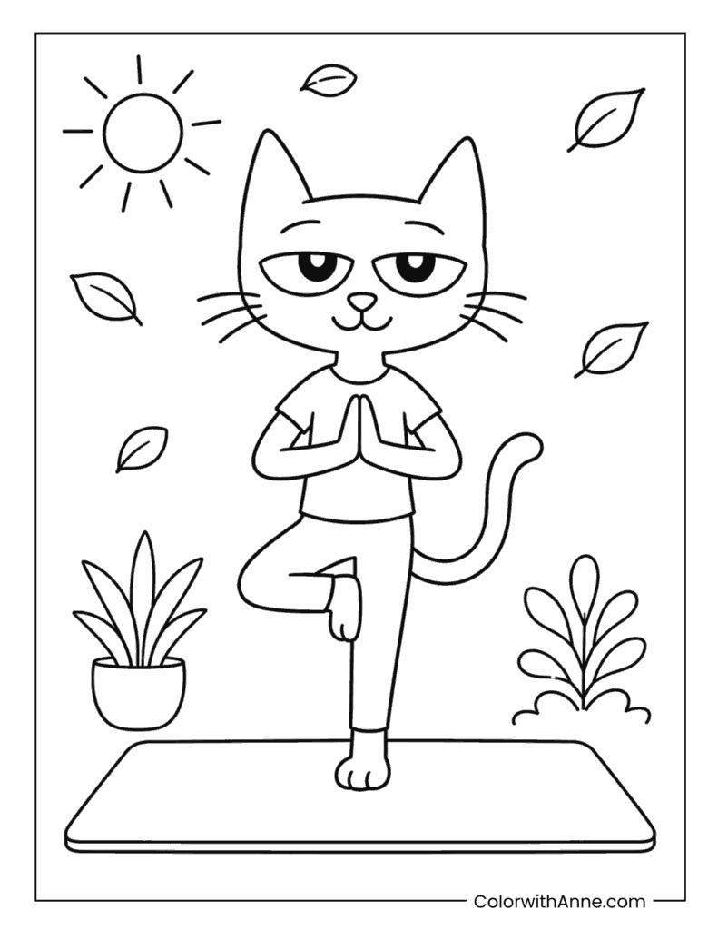 Pete the Cat Yoga Coloring Page