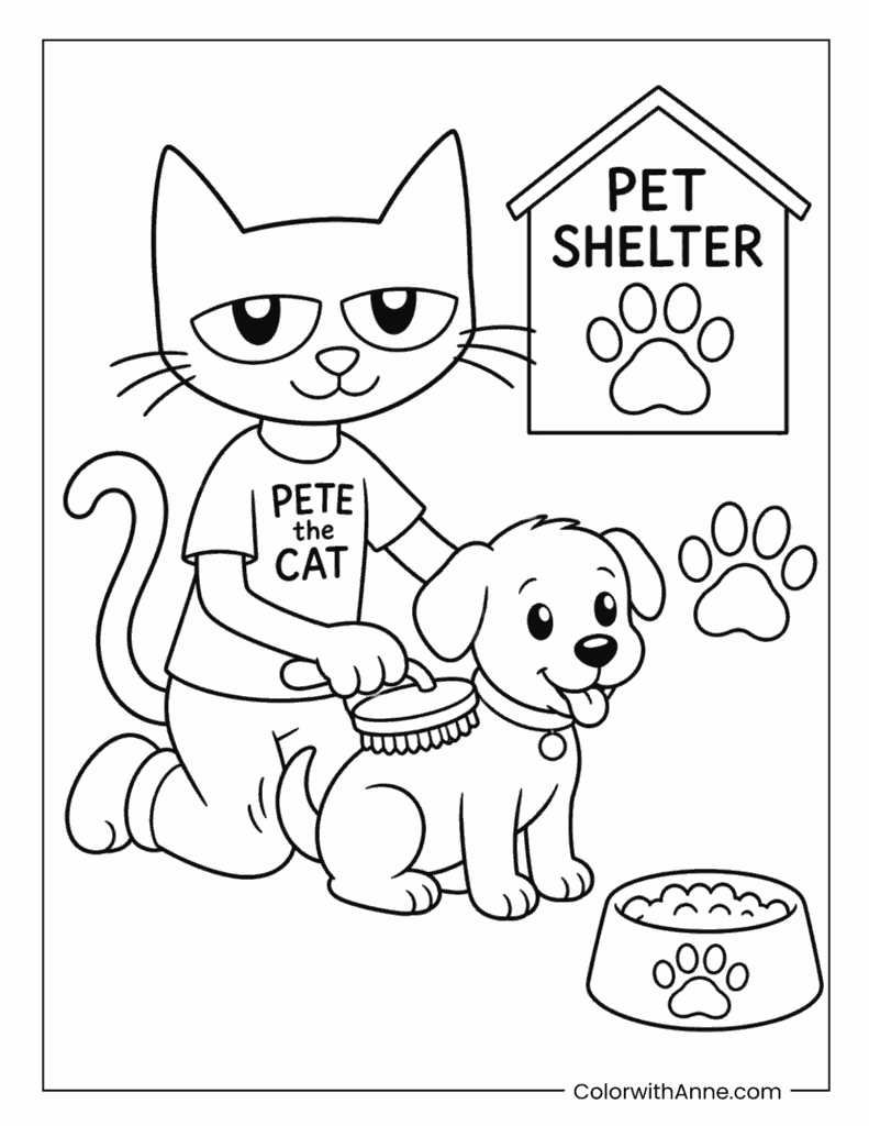 Pete the Cat at the Pet Shelter Coloring Page