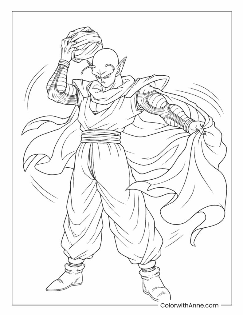 Piccolo Removing His Weighted Training Gear Coloring Page