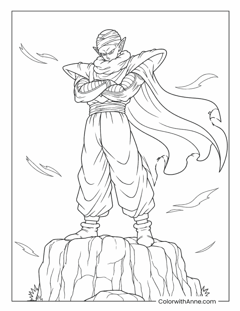 Piccolo Standing on a Rocky Cliff Coloring Page for Kids