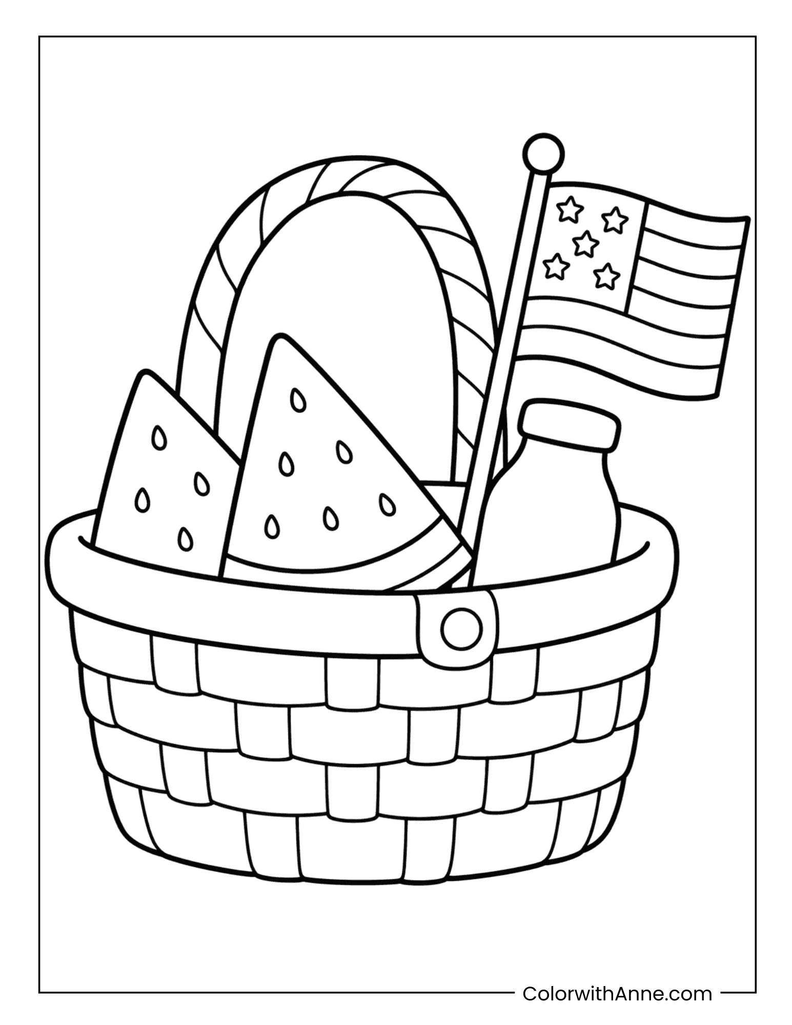 Picnic Basket 4th of July Coloring Page for Kids