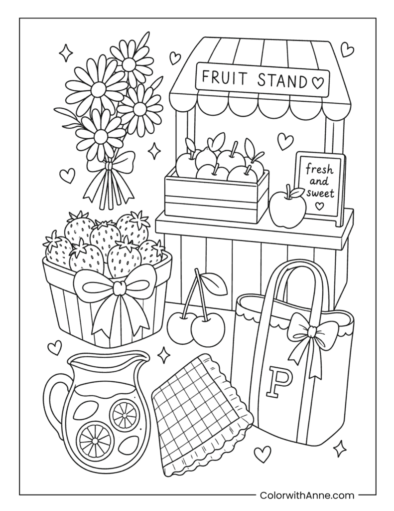 Picnic Fruit Stand Coloring Page for Kids
