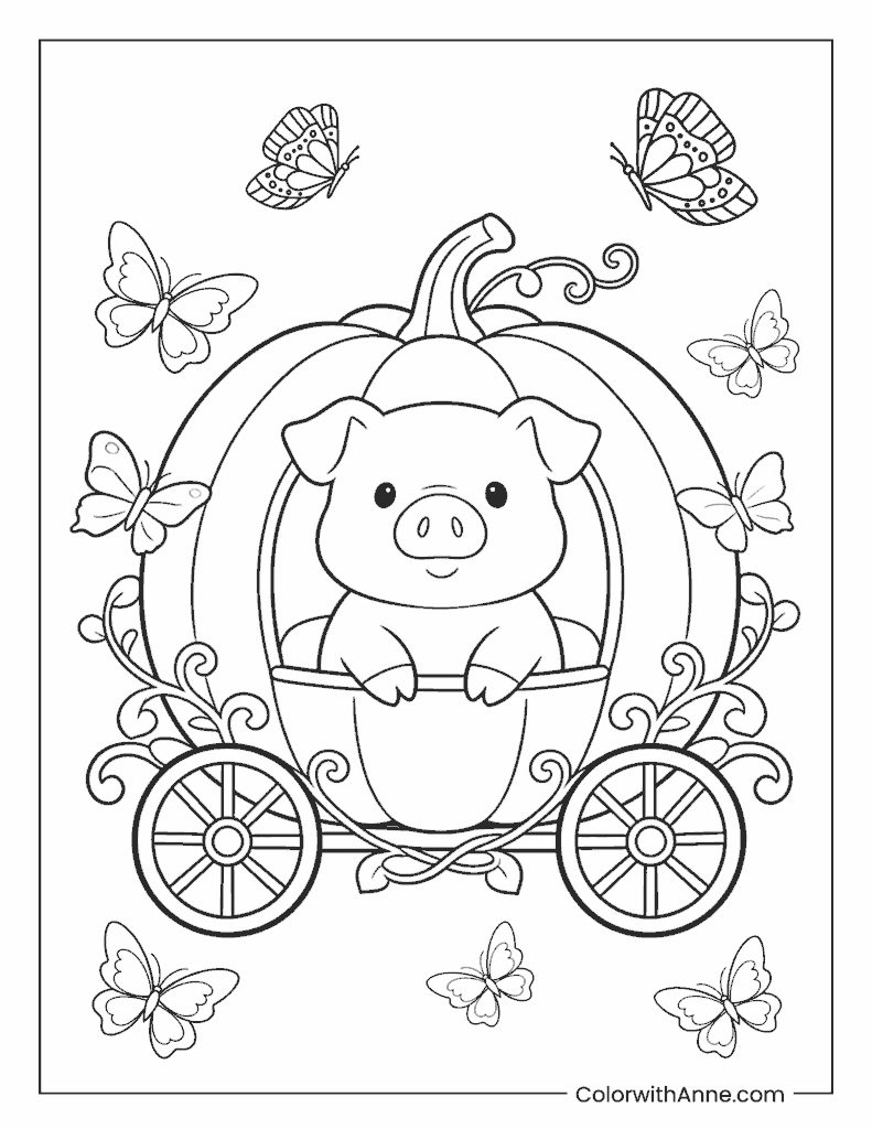 Pig in a Pumpkin Carriage Coloring Page