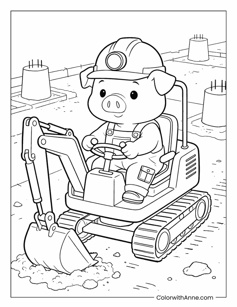 Pig the Construction Worker Coloring Page
