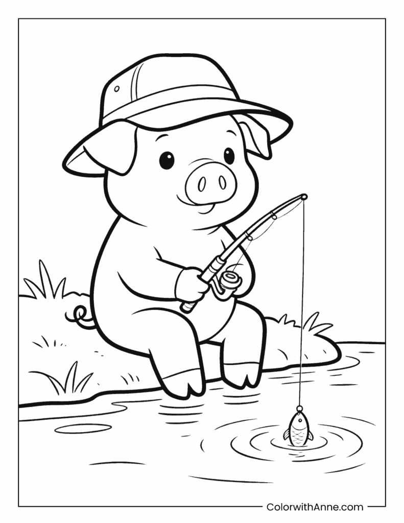 Pig the Fisherman Coloring Page