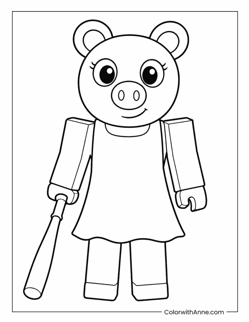 Piggy Character Holding a Baseball Bat Coloring Page