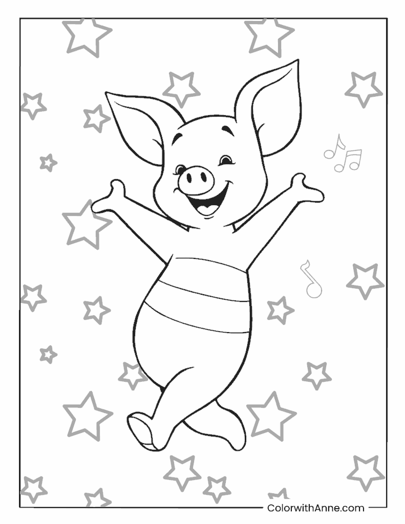 Piglet Happily Dancing Coloring Page