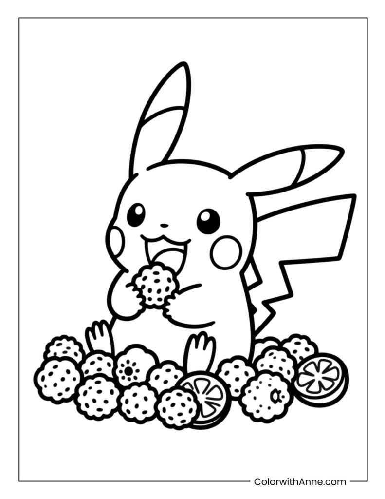 Pikachu Eating Berries Coloring Page