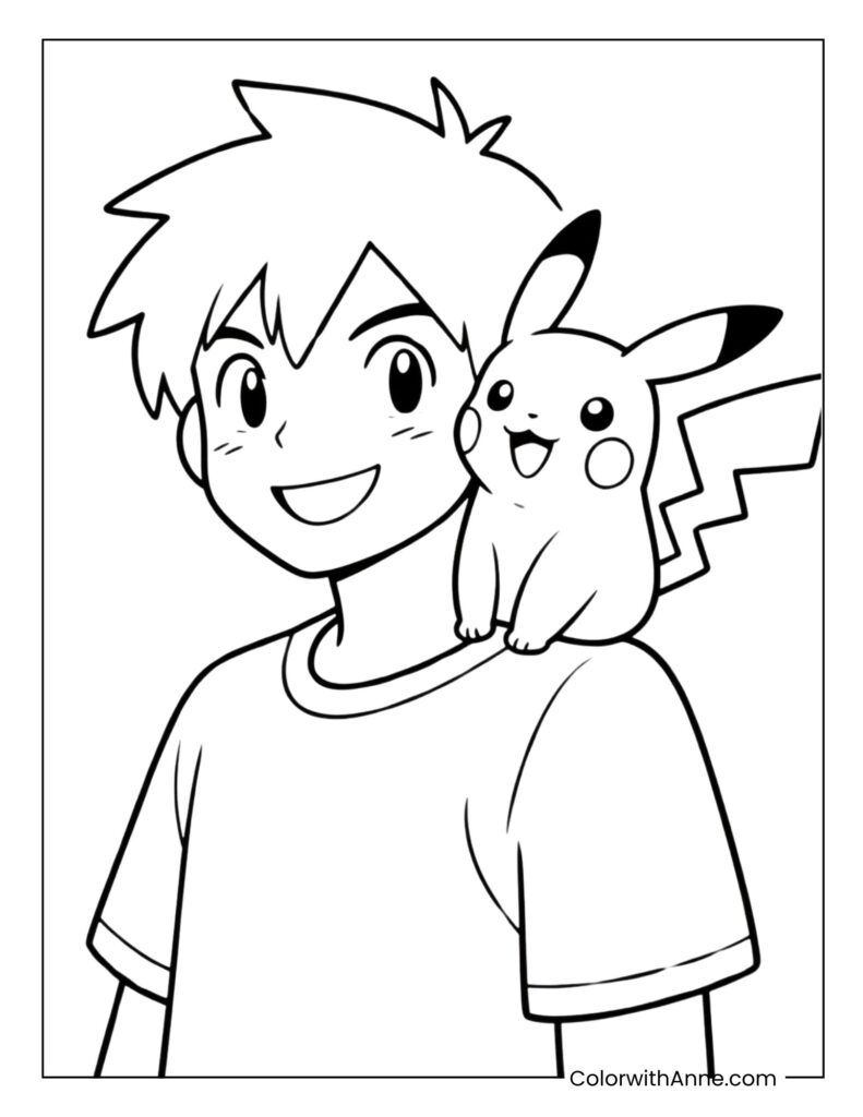 Pikachu and Ash Coloring Page