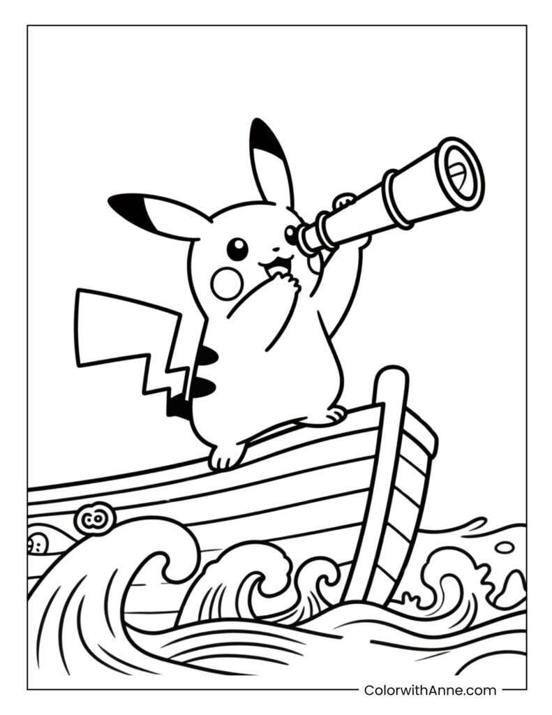 Pikachu and the Ocean Voyage Coloring Page