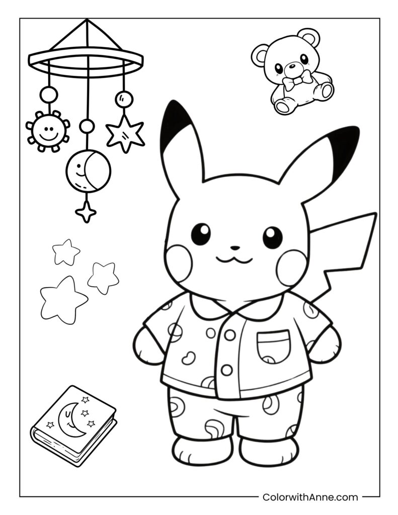 Pikachu in Pajamas Coloring Page
