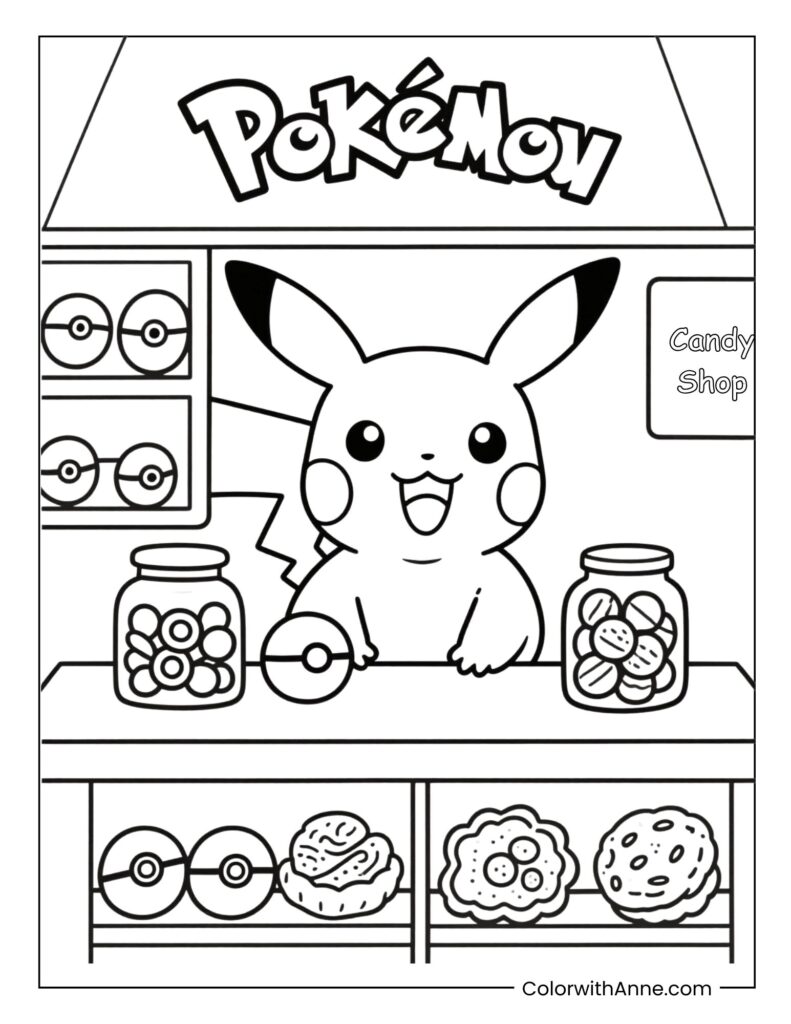 Pikachu's Candy Shop Coloring Page