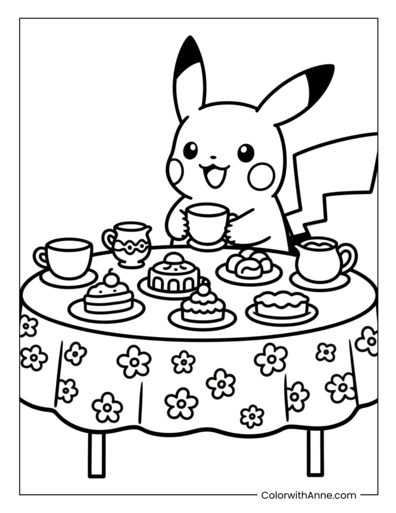 Pikachu's Garden Tea Party Coloring Page