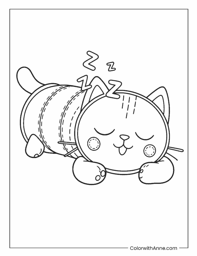 Pillow Cat Sleeping Coloring Page