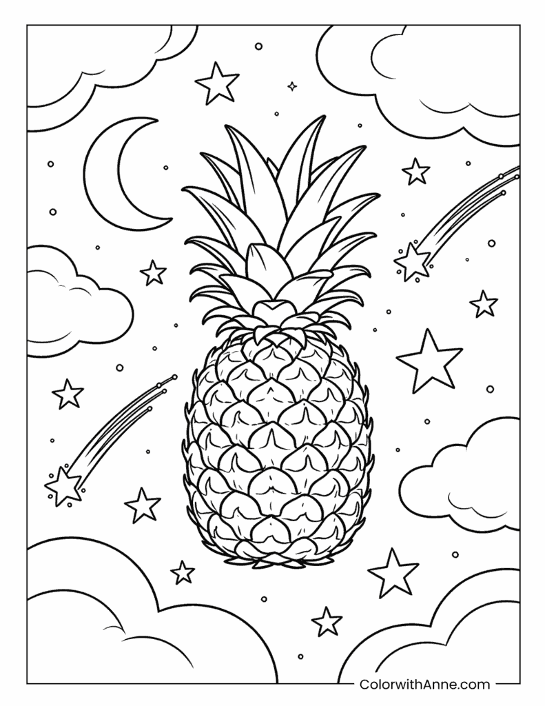 Pineapple under a Starry Sky Coloring Page
