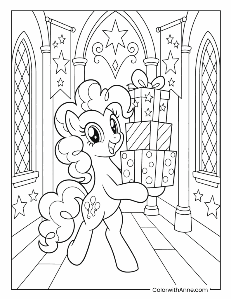 Pinkie Pie Birthday Gifts My Little Pony Coloring Page