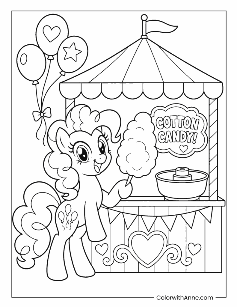 Pinkie Pie Cotton Candy Stand Coloring Page for Kids
