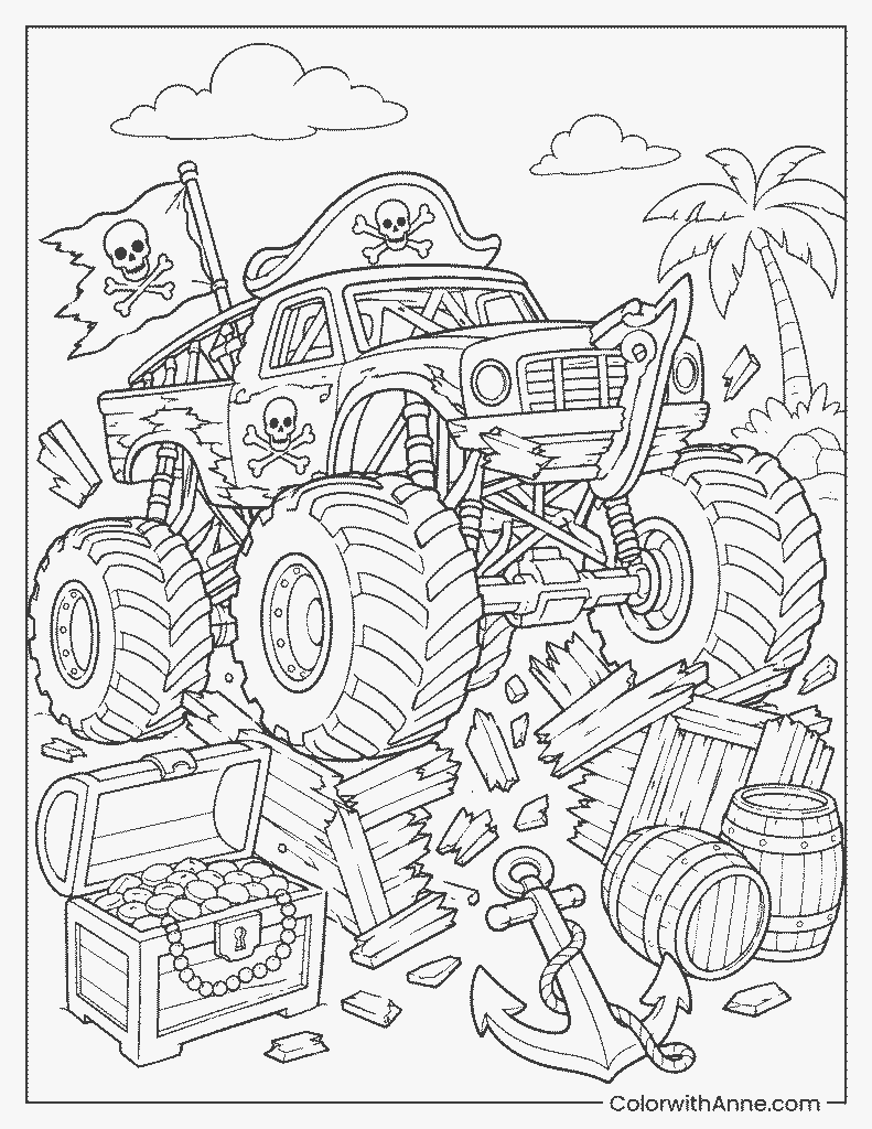 Pirate Monster Truck Treasure Smash Coloring Page