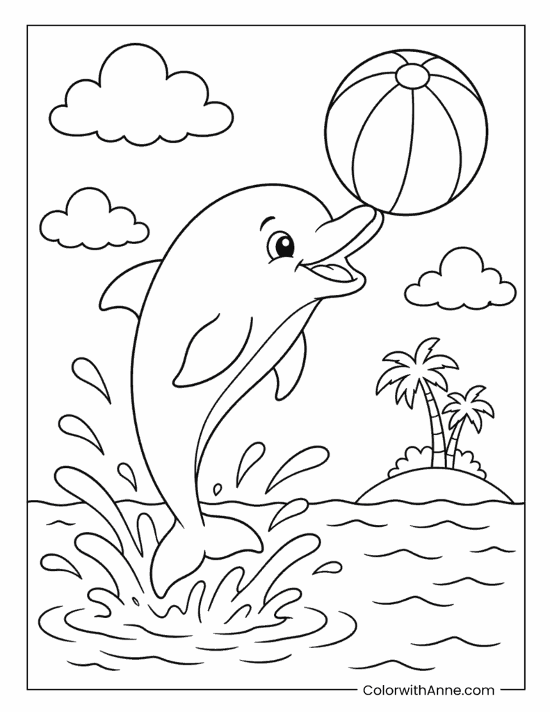 Playful Dolphin Balancing a Beach Ball Coloring Page