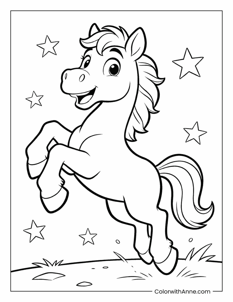 Playful Horse Jumping in Field Coloring Page