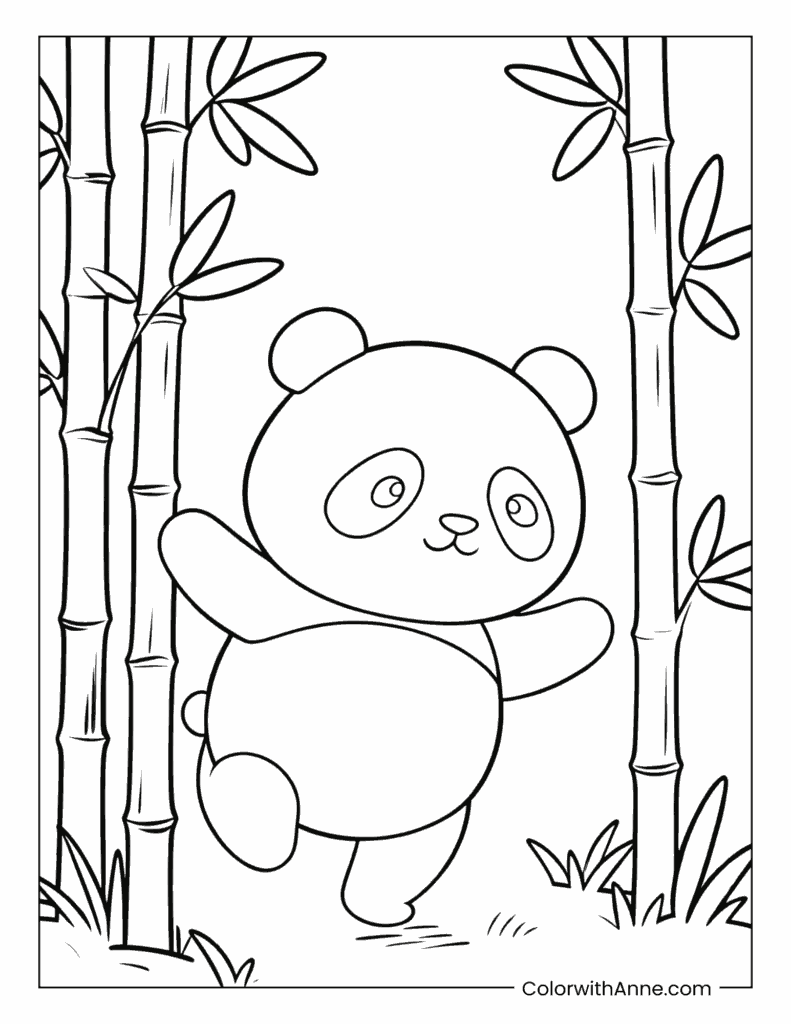 Playful Panda in a Bamboo Grove Coloring Page