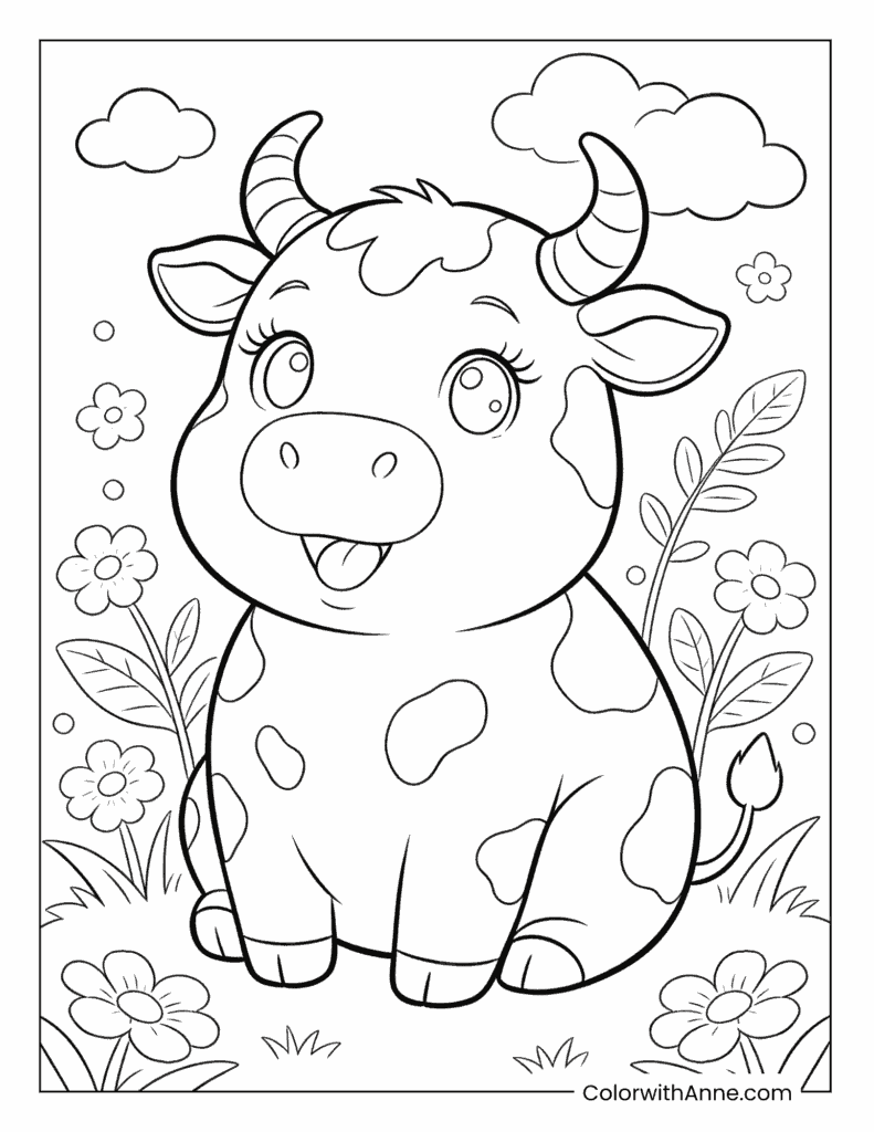 Playful Spotted Cow Coloring Page