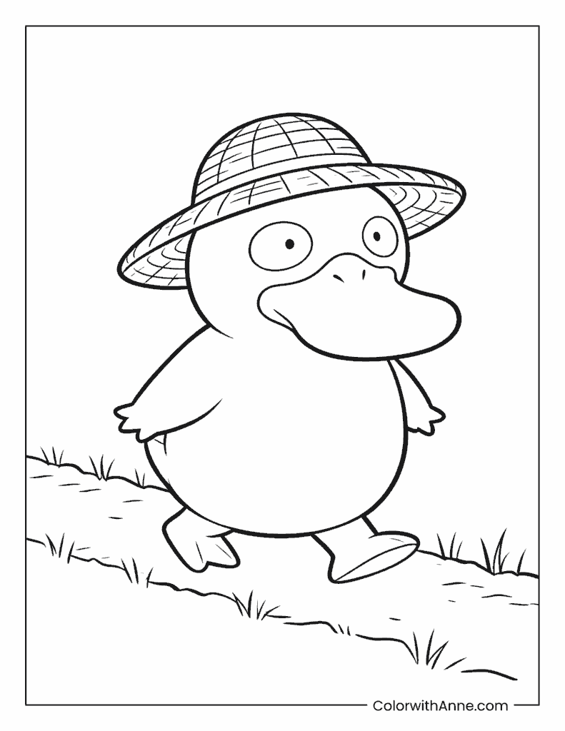 Pokémon Psyduck with a Sun Hat Coloring Page