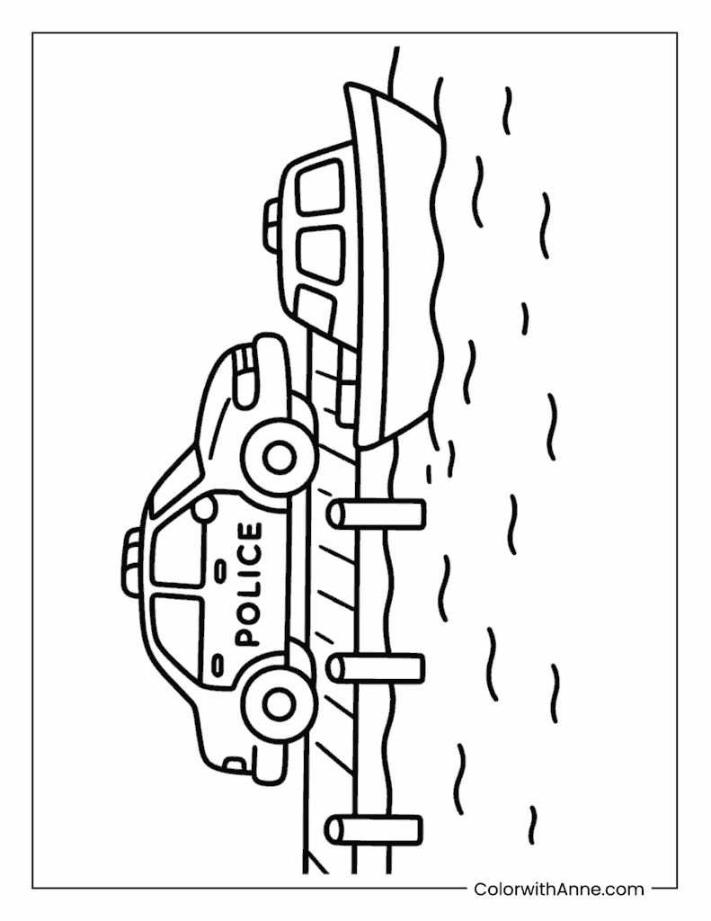 Police Boat & Car Combo Coloring Page