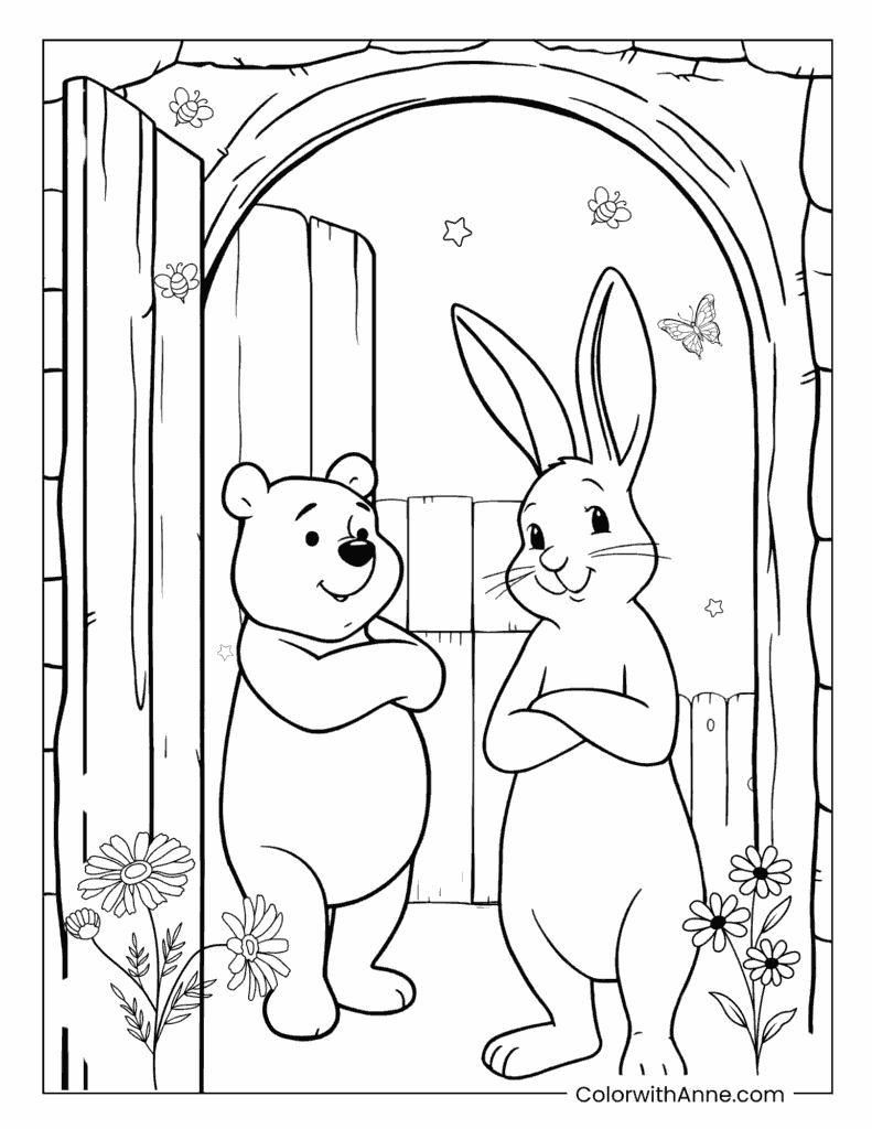 Pooh and Rabbit Coloring Page