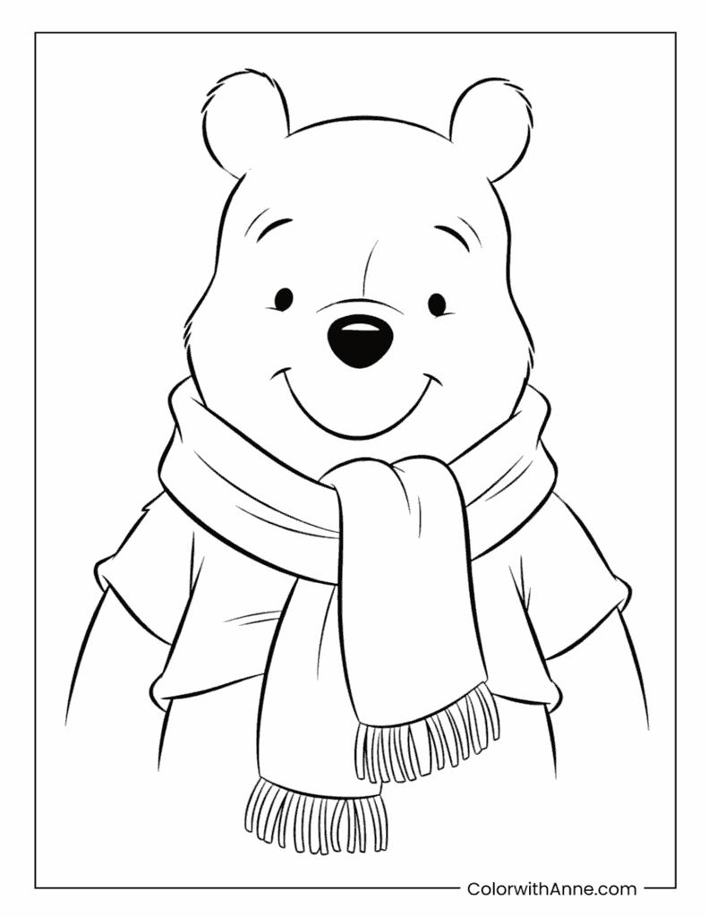 Pooh in a Winter Scarf​​ Coloring Page
