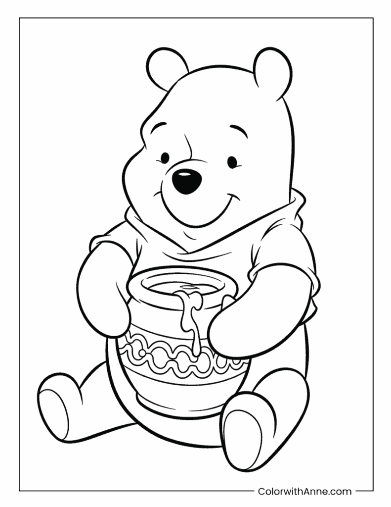 Pooh with a Honey Pot​​ Coloring Page