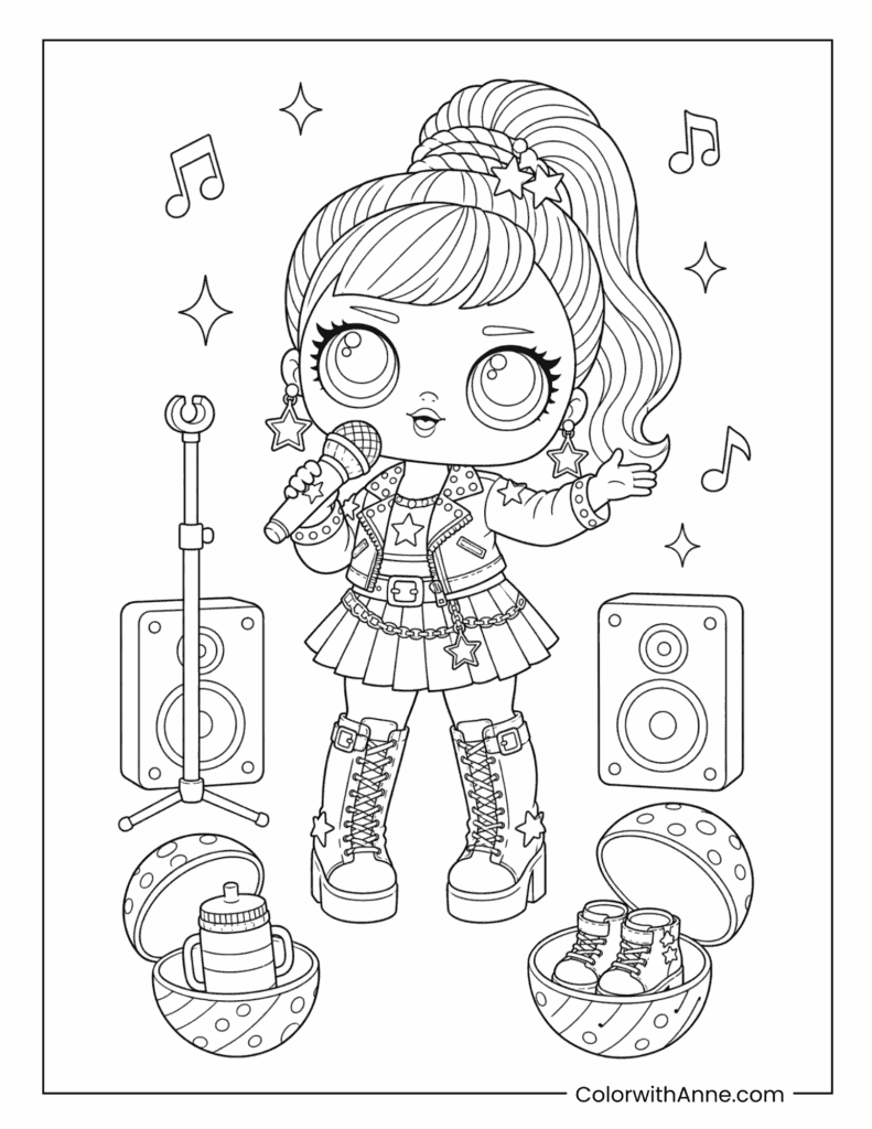 Pop-Star Doll with Stage Accessories Coloring Page